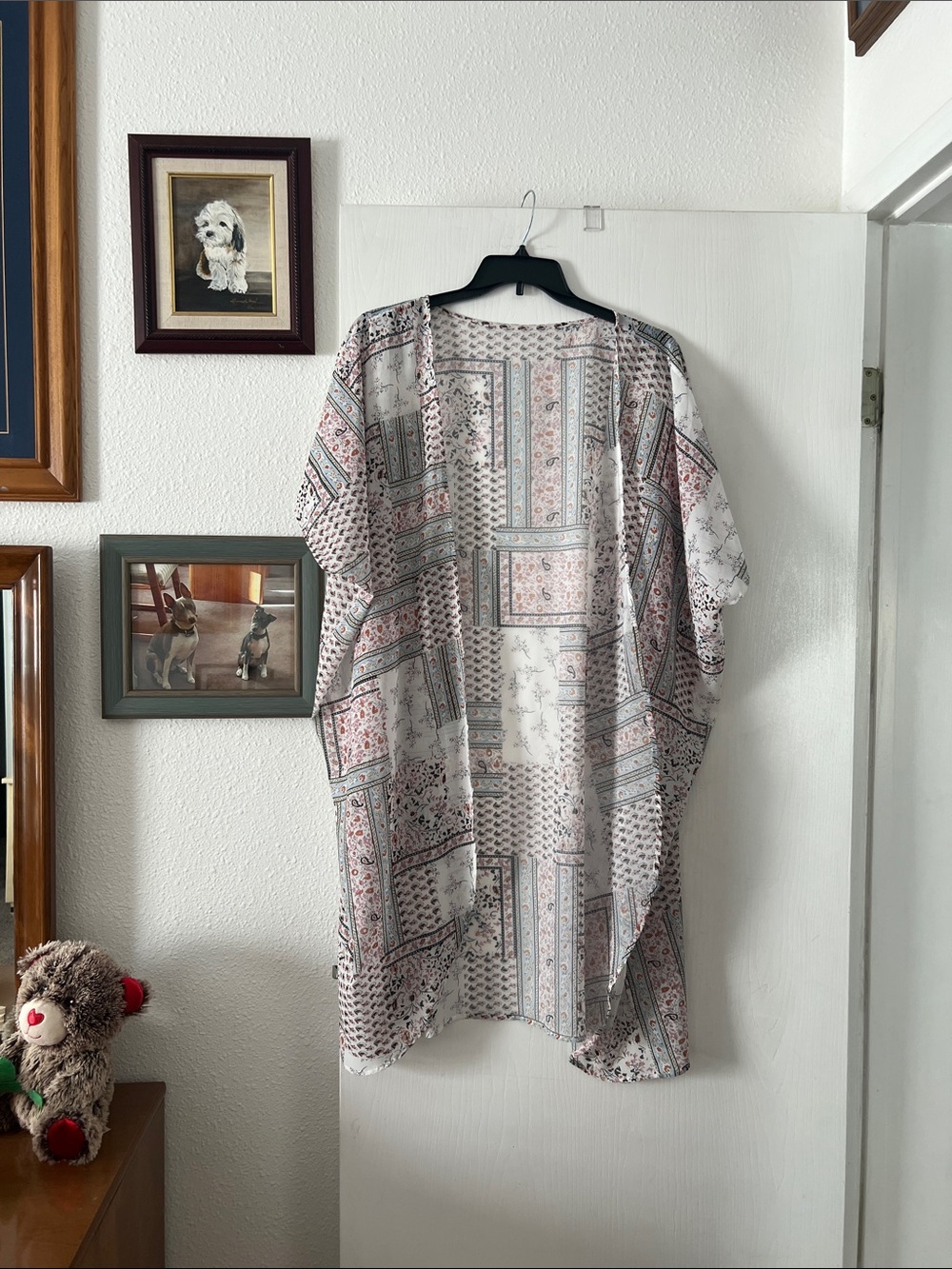 Lightweight White & Pink Patchwork Kimono Top - Unbranded